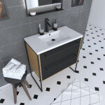 Aurlane - meuble de salle de bain 80x50cm - vasque blanche 80x50cm - 2 tiroirs noir mat Aurlane - meuble de salle de bain 80x50cm - vasque blanche 80x50cm - 2 tiroirs noir mat