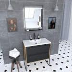 Aurlane - meuble salle de bain 80x50cm - vasque blanche 80x50 cm - 2 tiroirs noir mat + miroir led Aurlane - meuble salle de bain 80x50cm - vasque blanche 80x50 cm - 2 tiroirs noir mat + miroir led