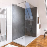 Aurlane - pack 2 panneaux muraux stone'it silver grey 90 + paroi de douche + receveur + barre de fixation ...
