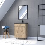 Meuble salle de bains 60cm décor chene naturel 2 portes - vasque noire et miroir - timber Meuble salle de bains 60cm décor chene naturel 2 portes - vasque noire et miroir - timber