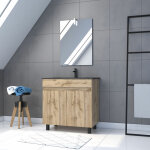 Aurlane - pack meuble sdb 80cm sur pieds 2 portes chenevasque noire + miroir led - timber 80pack23