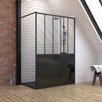 Aurlane - pack paroi de douche 90x200 cm noir mat + receveur � poser en mat�riaux composite smc - 90x140cm ...