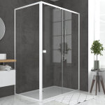 Aurlane - pack porte de douche coulissante blanc 140x185cm + retour 80 verre transparent 5mm - whity ...