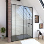 Aurlane - paroi de douche 1 porte coulissante 120x200 cm - verre srigraphi - profil noir - crushx