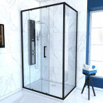 Aurlane - paroi de douche 1 porte coulissante + retour 100x90x200 cm - verre 6 mm - profil� noir - crush ...