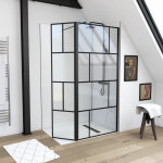 Aurlane - paroi de douche dark blocks - pivot 90 + 40x195cm - sérigraphie type briques - profilés noir ... Aurlane - paroi de douche dark blocks - pivot 90 + 40x195cm - sérigraphie type briques - profilés noir ...