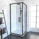 Aurlane - porte de douche pivotante et retour 80x80x200 - profil�s noir mat - crush pivotante