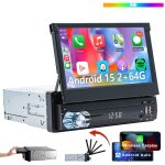 Autoradio 1 din 7 pouces rabattable android 15 carplay gps wifi fm bt - 2 + 64g