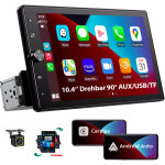 Autoradio 1 din carplay bluetooth sans fil android auto avec �cran 10, 4 pouces aux - 12cam