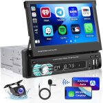 Autoradio 1 din sans fil carplay avec cran retractable tactile eq, wireless android auto poste radio ...