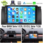 Autoradio android 15 carplay pour bmw srie 5 e39, x5 e53 et srie 7 e38 : navigation gps, rds, bluetooth, ...