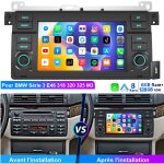 Autoradio dab + android 14 avec carplay, dsp, navigation gps, 6 + 128 go pour bmw s�rie 3 e46 (318, 320, ...
