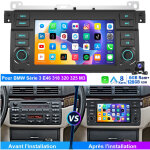 Autoradio dab + android 14 avec carplay, dsp, navigation gps, 6 + 128 go pour bmw s�rie 3 e46 (318, 320, ...