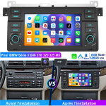 Autoradio dab + android 14 avec carplay, dsp, navigation gps, 6 + 128 go pour bmw s�rie 3 e46 (318, 320, ...