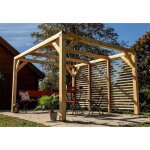 Habrita - pergola veneto - 3, 40 x 3, 60 m - sapin du nord contrecoll� - ventelles mobiles sur 1 paroi ...
