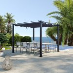 Avril paris - tonnelle / pergola aluminium 3x3m toile coulissante rétractable - gris - ohio Avril paris - tonnelle / pergola aluminium 3x3m toile coulissante rétractable - gris - ohio