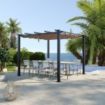 Avril paris - tonnelle / pergola aluminium 3x3m toile coulissante rétractable - gris / taupe - ohio Avril paris - tonnelle / pergola aluminium 3x3m toile coulissante rétractable - gris / taupe - ohio