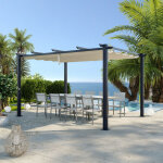 Tonnelle / pergola aluminium 3x4m toile coulissante r�tractable - gris / ecru - ohio xl