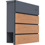 Axi jake bo�te aux lettres en m�tal anthracite / aspect bois pour le courrier, les journaux et les magazines ...