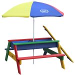 Nick table sable et eau / pique nique avec parasol en bois multicouleur 95 x 97 x 48 cm avec couvercle, ... Nick table sable et eau / pique nique avec parasol en bois multicouleur 95 x 97 x 48 cm avec couvercle, ...