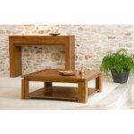 Macabane - api - table basse carre marron sous plateau 90x90cm bois teck