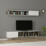 Azura home design - ensemble meuble tv doruk blanc - noyer 180 cm