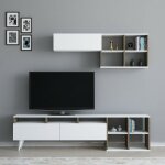 Azura home design - ensemble meuble tv kuzey 180cm blanc et noyer