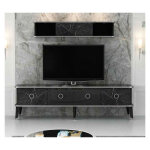Azura home design - ensemble meuble tv marbre 180 cm noir brillant