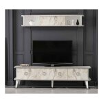 Azura home design - ensemble meuble tv marbre blanc brillant Azura home design - ensemble meuble tv marbre blanc brillant