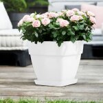 Bac  fleurs rond ou carr jardinire blanc en plastique pour extrieur jardin terrasse pot de fleurs ...