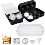 Bacs � gla�ons, lot de 3 bacs en silicone avec couvercles, moules � gla�ons sph�riques, carr�s et alv�ol�s, ...