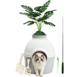 Bac � liti�re cach� pour chat avec plante artificielle, maison de chat 2 en 1 avec filtre � charbon, ...