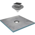 Receveur de douche à carreler 90x90 cm avec bondes à sortie verticale - grille inox Receveur de douche à carreler 90x90 cm avec bondes à sortie verticale - grille inox