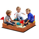Bac � sable en bois pour enfants de 3 � 7 ans, avec si�ges, drapeaux, sans fond, th�me grande muraille, ...