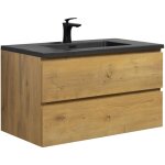 Meuble de salle de bain angela 90 cm - lavabo noir - chne - arm