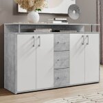 Bahut flotar 4 portes 3 tiroirs - blanc / b�ton