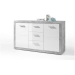 Bahut inga 147cm avec 2 portes & 3 tiroirs - b�ton / blanc