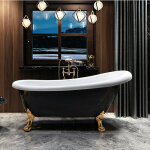 Rogier&mothes - baignoire ancienne sur pieds richmond noire 171 cm pieds de lion dor�s