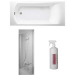 Baignoire droite jacob delafon ove 170 x 70 cm, bonde excentr + pare bain chrome + nettoyant