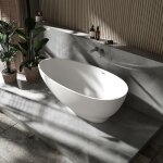 Bernstein - baignoire îlot fonte minérale ovale design salle de bain - vigo stone - blanc mat - 150 x ... Bernstein - baignoire îlot fonte minérale ovale design salle de bain - vigo stone - blanc mat - 150 x ...