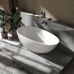 Bernstein - baignoire îlot fonte minérale ovale moderne pour salle de bain avec bonde - vela - taille ... Bernstein - baignoire îlot fonte minérale ovale moderne pour salle de bain avec bonde - vela - taille ...