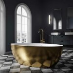 Baignoire îlot ovale en acrylique pour salle de bain, isolation thermique - blanc / effet feuille d'or ... Baignoire îlot ovale en acrylique pour salle de bain, isolation thermique - blanc / effet feuille d'or ...