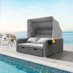 Bain de soleil 2 places avec auvent amovible et dossier r�glable, en poly�thyl�ne gris