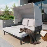 Bain de soleil double avec auvent r�tractable, corde tress�e, coussins 10 cm, en polyester gris