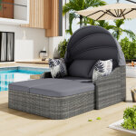 Bain de soleil double avec baldaquin r�glable et dossiers inclinables, 4 coussins, structure m�tal en ...
