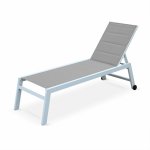 Bain de soleil solis en textil�ne matelass�. transats 6 positions. lounge blanc / taupe