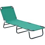 Bain de soleil transat pliable inclinable 5 positions acier noir tissu oxford vert