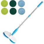 Balai �lectrique sans fil, 150 tr / min nettoyeur sol pour surfaces dures rechargeable avec 6 tampons ...