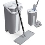 Balai microfibre et seau essoreur avec 6 serpillres rutilisables balai plat double compartiment gris ...