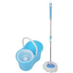 Balai serpilli�re microfibre avec seau essoreur bleu double bac bleu